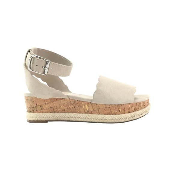 Marc Fisher Faitful Beige Leather Ankle Strap Platform Cork Open Toe Sandals 8.5 - Picture 1 of 7